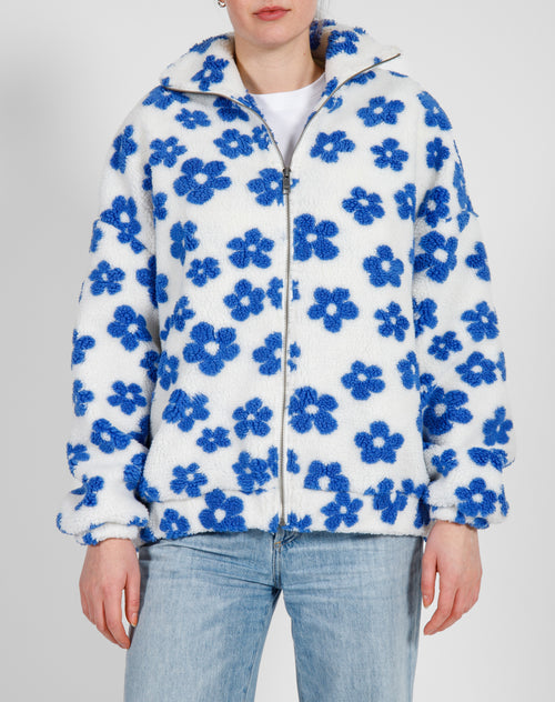 The "ALL OVER DAISY" Sherpa Jacket | French Blue & White