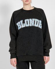The "BLONDE" Not Your Boyfriend's Varsity Crew Neck Sweatshirt | Washed Black & Baby Blue