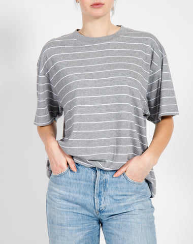 The Ribbed Fitted Tee | Heather Grey & White Stripe