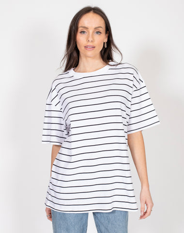 The Ribbed Fitted Tee | White & Black Stripe