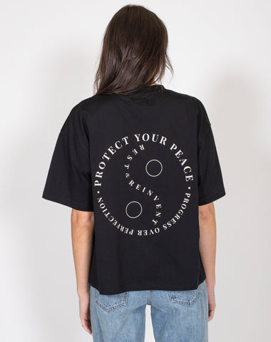 The "ALL OVER YIN YANG" Boxy Crew Neck Tee | Black