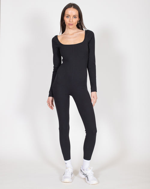 Ribbed Long Sleeve Jumpsuit | Black
