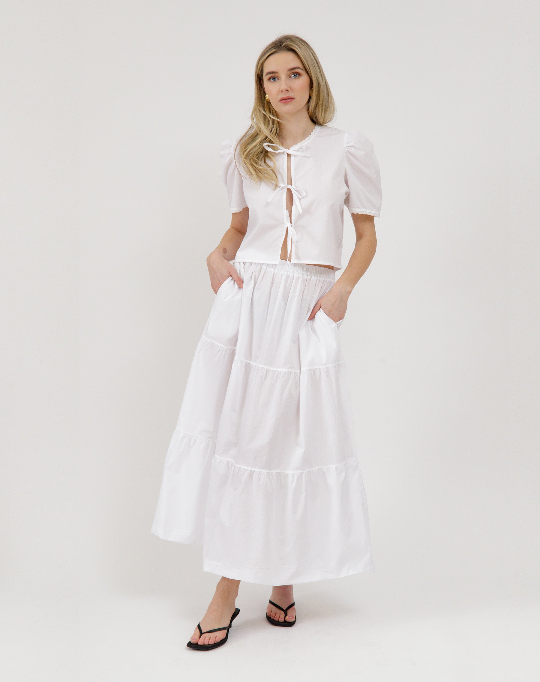 laubeblanc Cotton Tiered skirt ホワイト Cotton Tiered skirt – L'AUBE BLANC