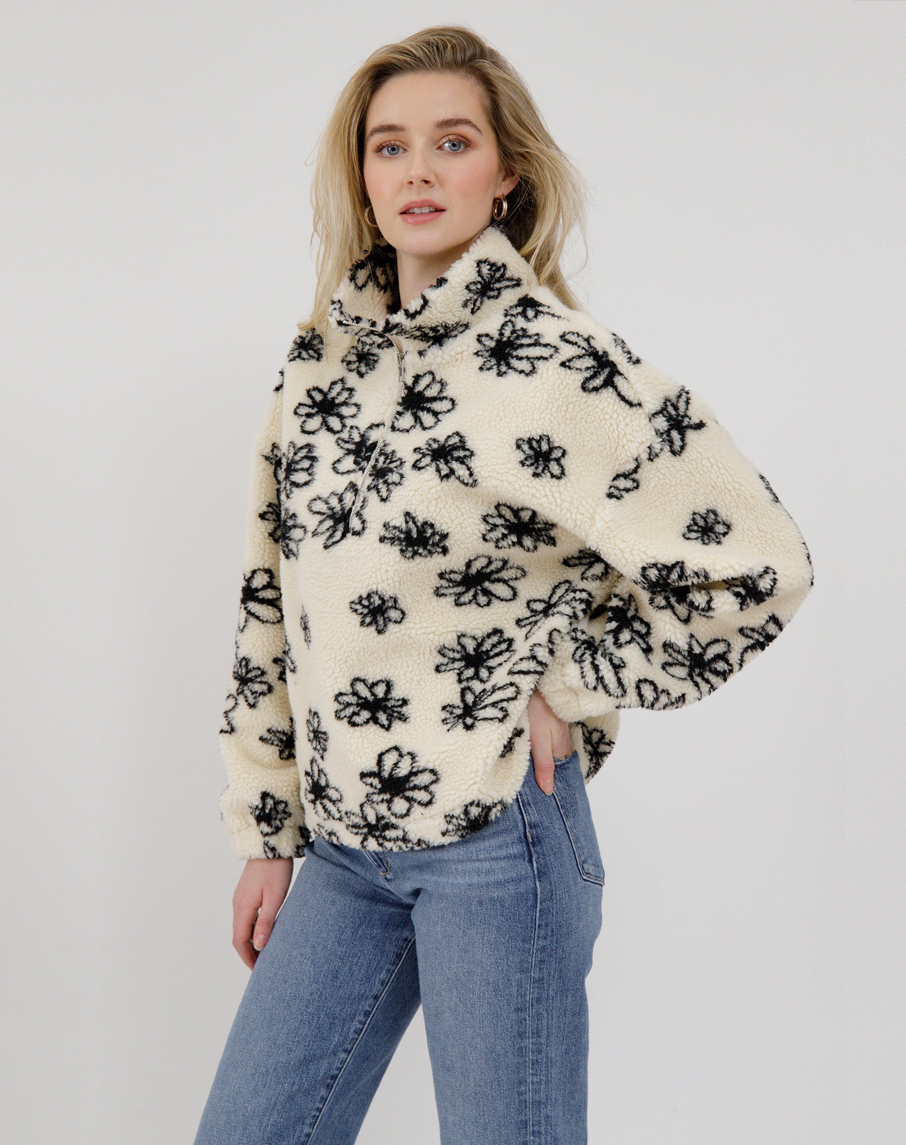Floral Half Zip Sherpa