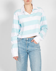 The Cropped Rugby Shirt | White & Baby Blue