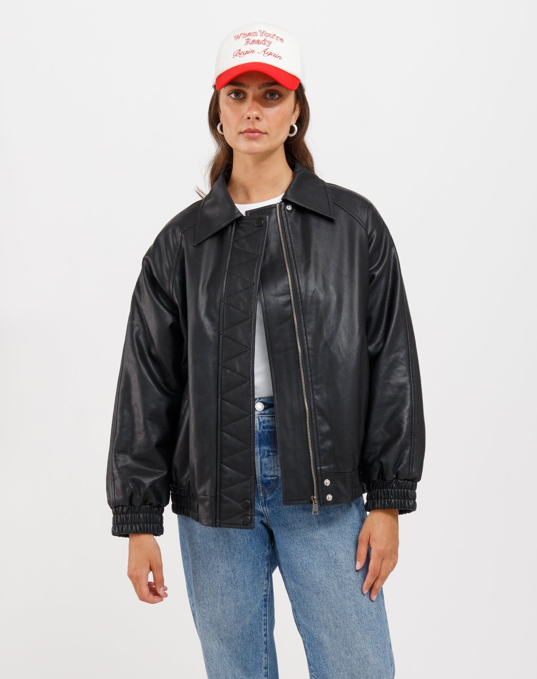 Oversized Vegan Leather Bomber