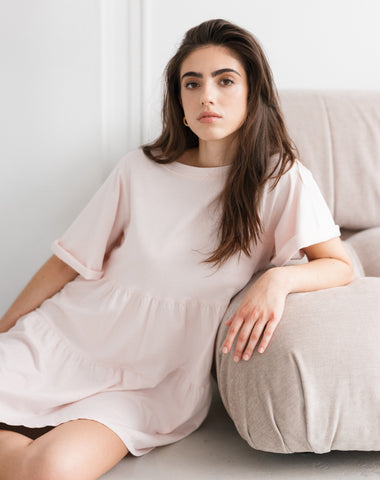 The Oversized Boxy Tee Dress | Heather Grey & White Stripe