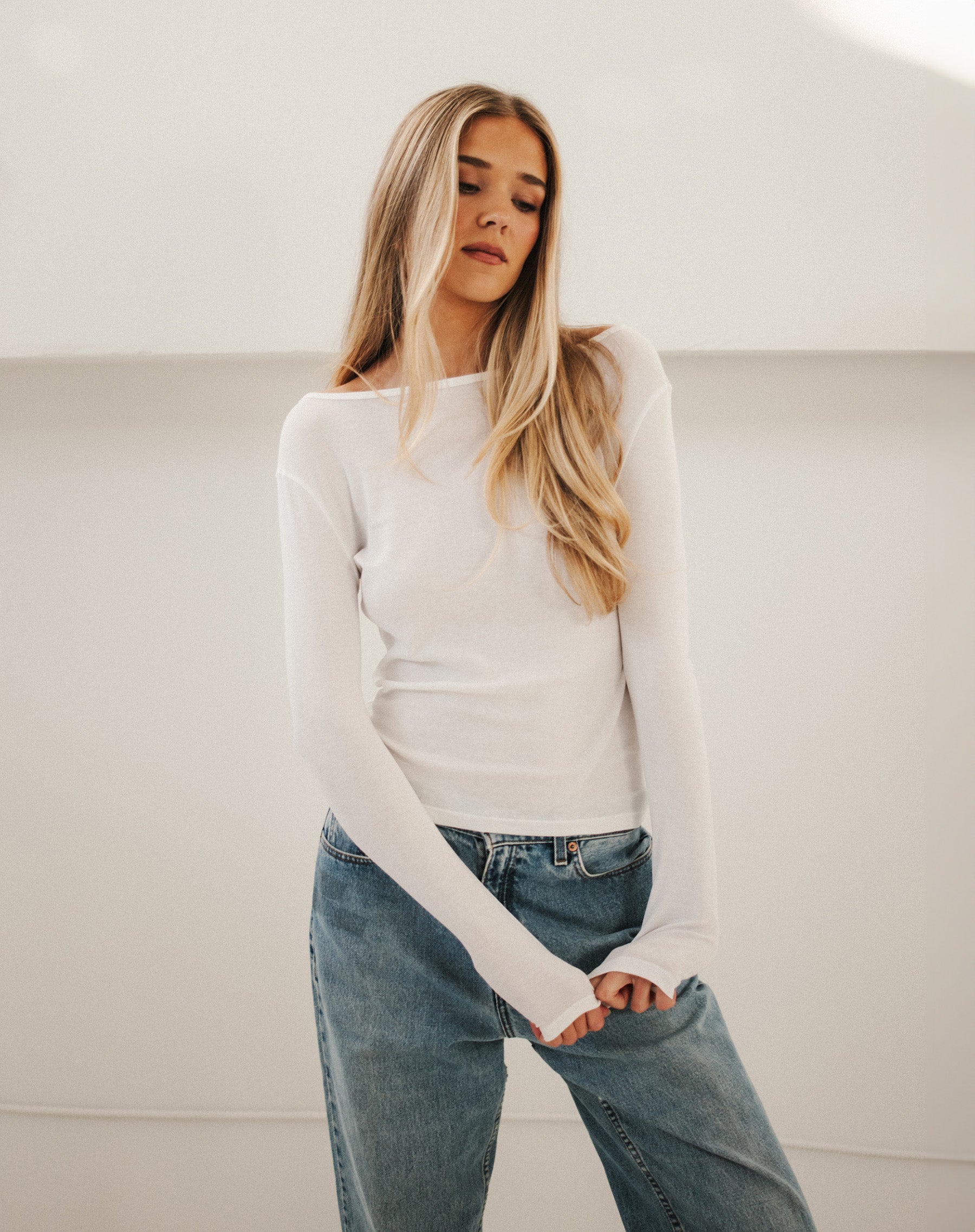 Light Cotton Boatneck Long Sleeve