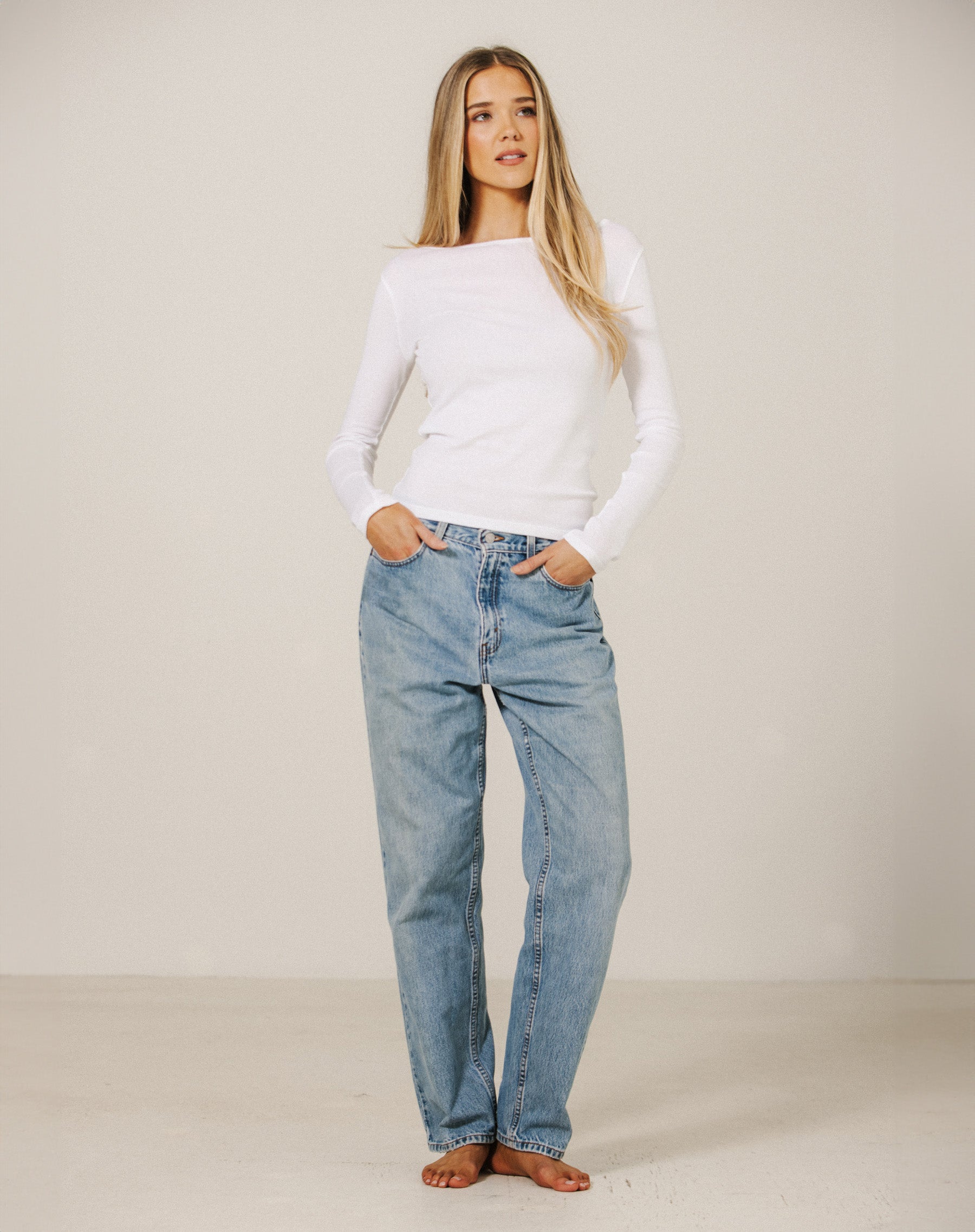 Light Cotton Boatneck Long Sleeve