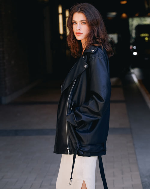 The "Florence" Vegan Leather Moto Jacket | Black