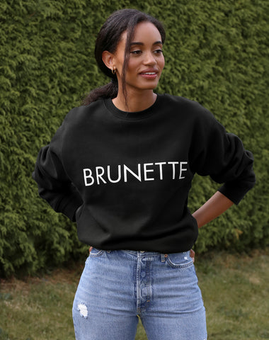 The "BRUNETTE" Not Your Boyfriend's Varsity Crew Neck Sweatshirt | Washed Black & Baby Blue