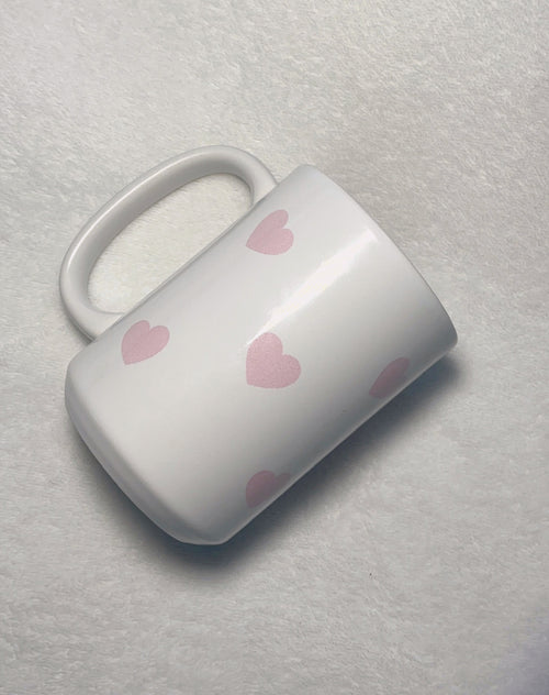 "ALL OVER HEART" Mug | White with Baby Pink