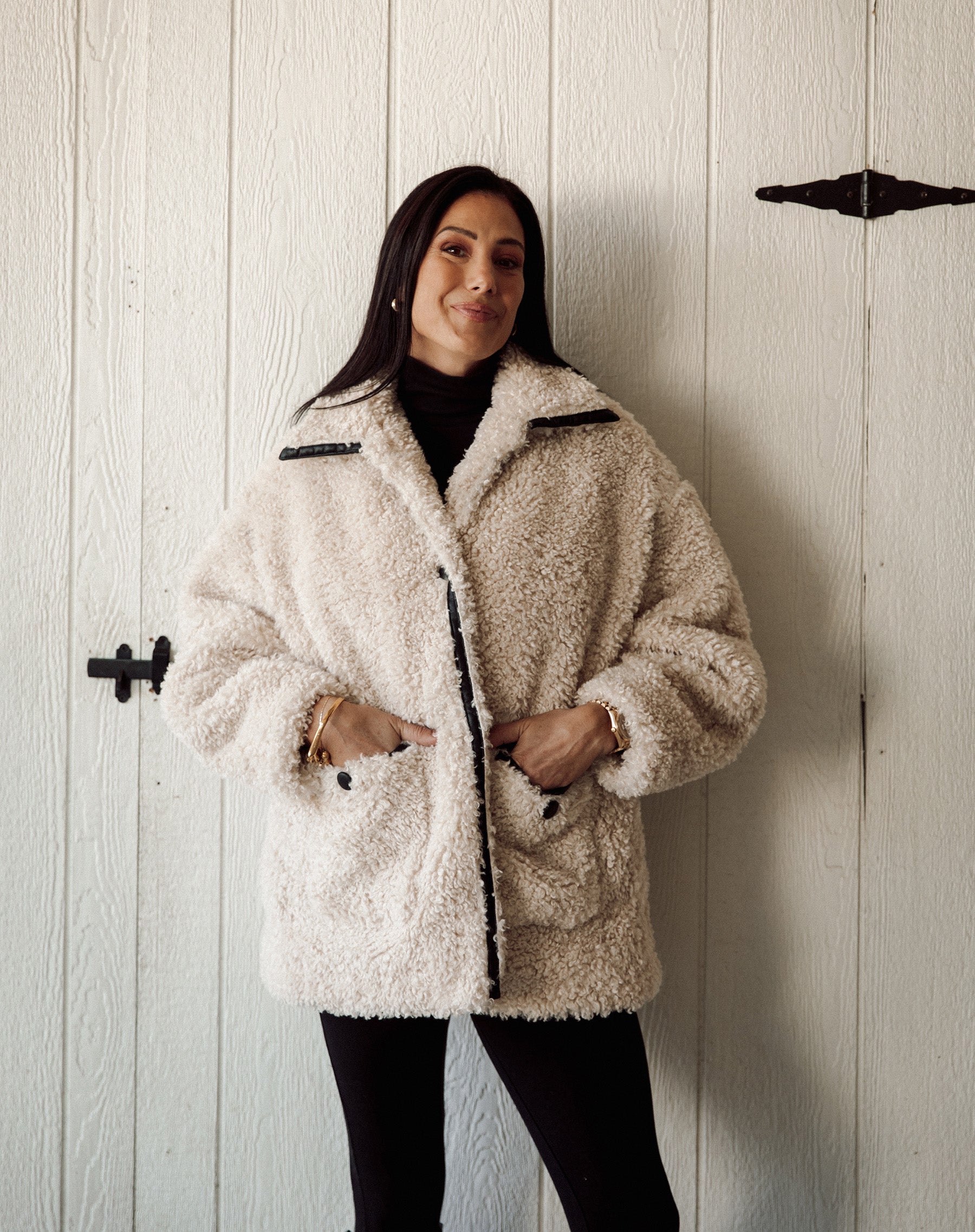 Leather Trim Sherpa Jacket