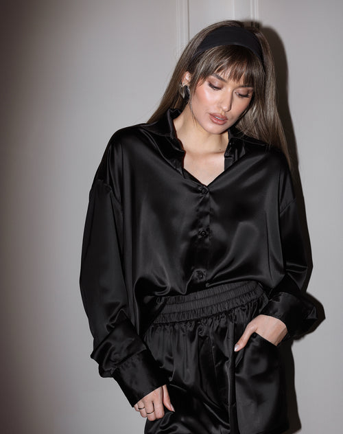 The "BIANCA" Silk Button Up Shirt | True Black