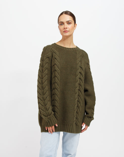 Adele Cable Knit Big Sister Sweater | Fawn