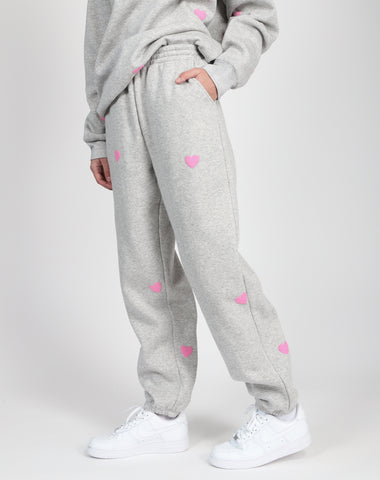 The "ALL OVER HEART" Little Babes Jogger | Pebble Grey & Baby Pink