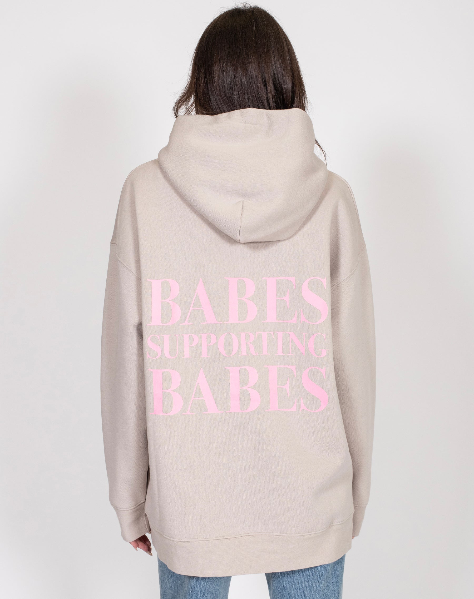 The "BABES SUPPORTING BABES" Big Sister Hoodie | Oyster & Bubble Gum