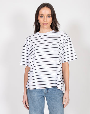 The Ribbed Fitted Tee | Black Stripe