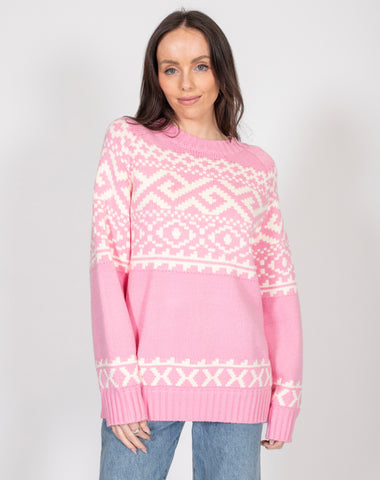 The 'Adele' Cable Knit Big Sister Sweater | Bubble Gum