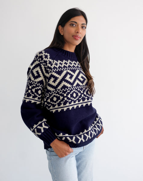 Fair Isle Knit Sweater | Navy – BRUNETTE The Label
