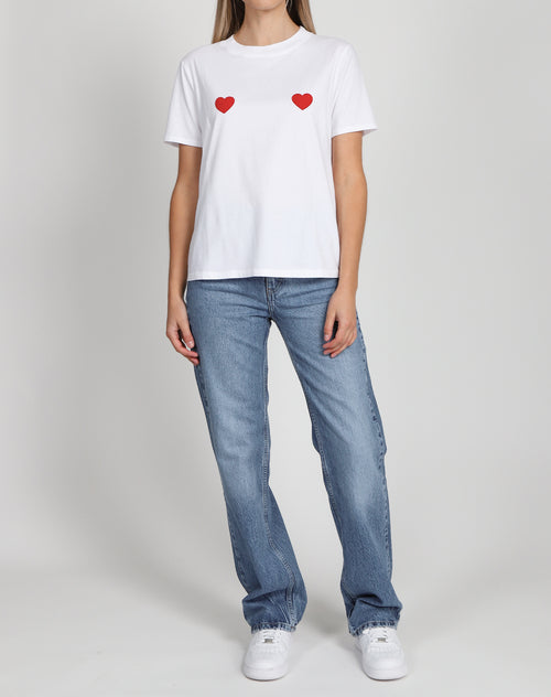 The "DOUBLE HEART" Classic Tee | White with Red