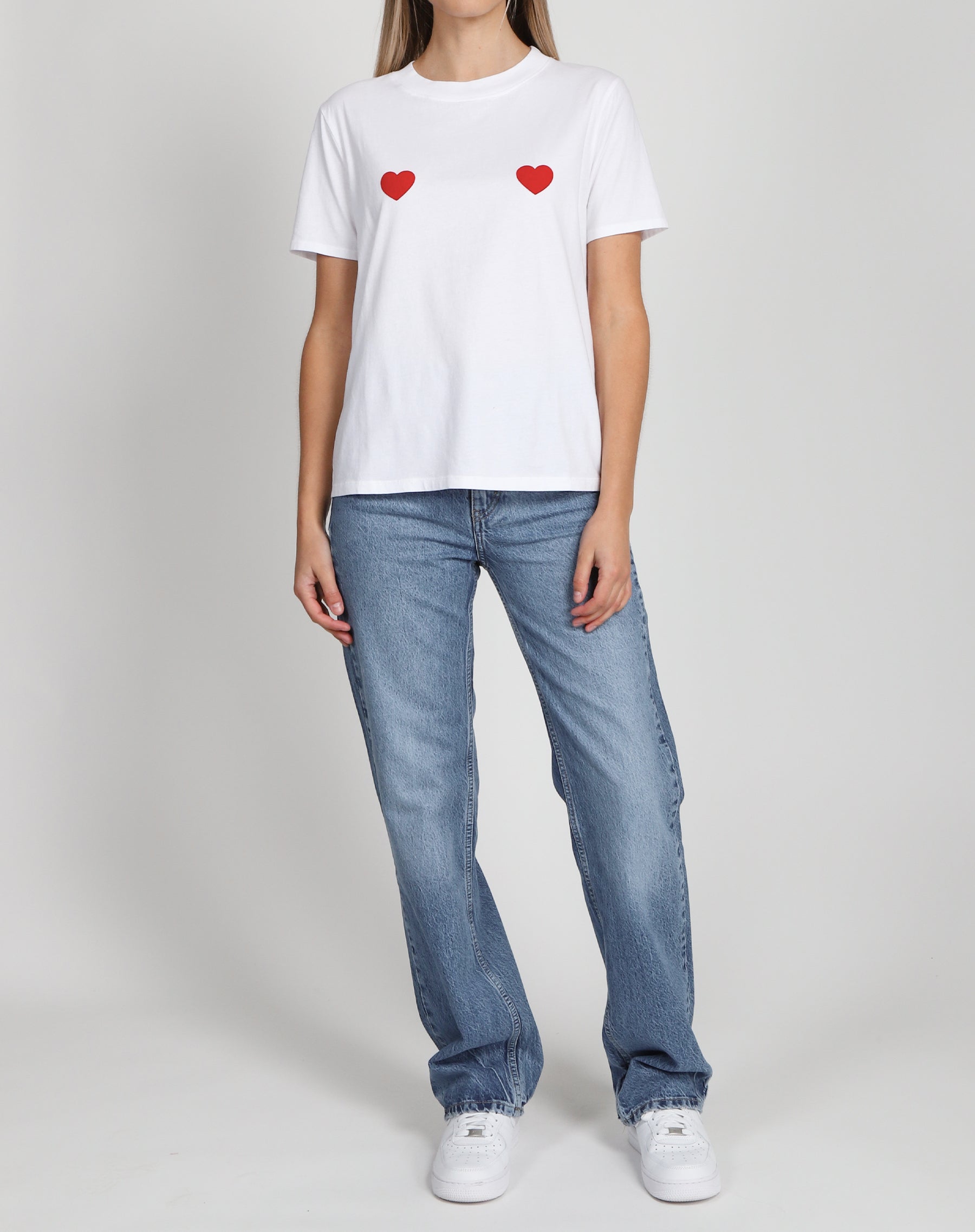 The "DOUBLE HEART" Classic Tee | White with Hot Pink