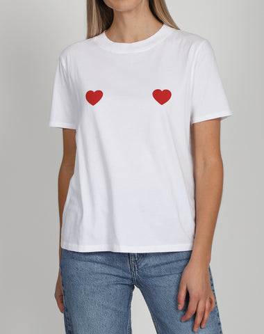 The "DOUBLE HEART" Classic Tee | White with Hot Pink