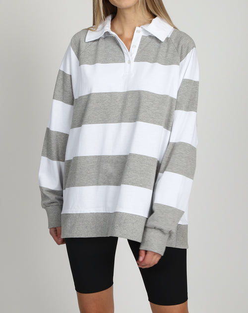 The Striped Rugby Shirt | Pebble Grey