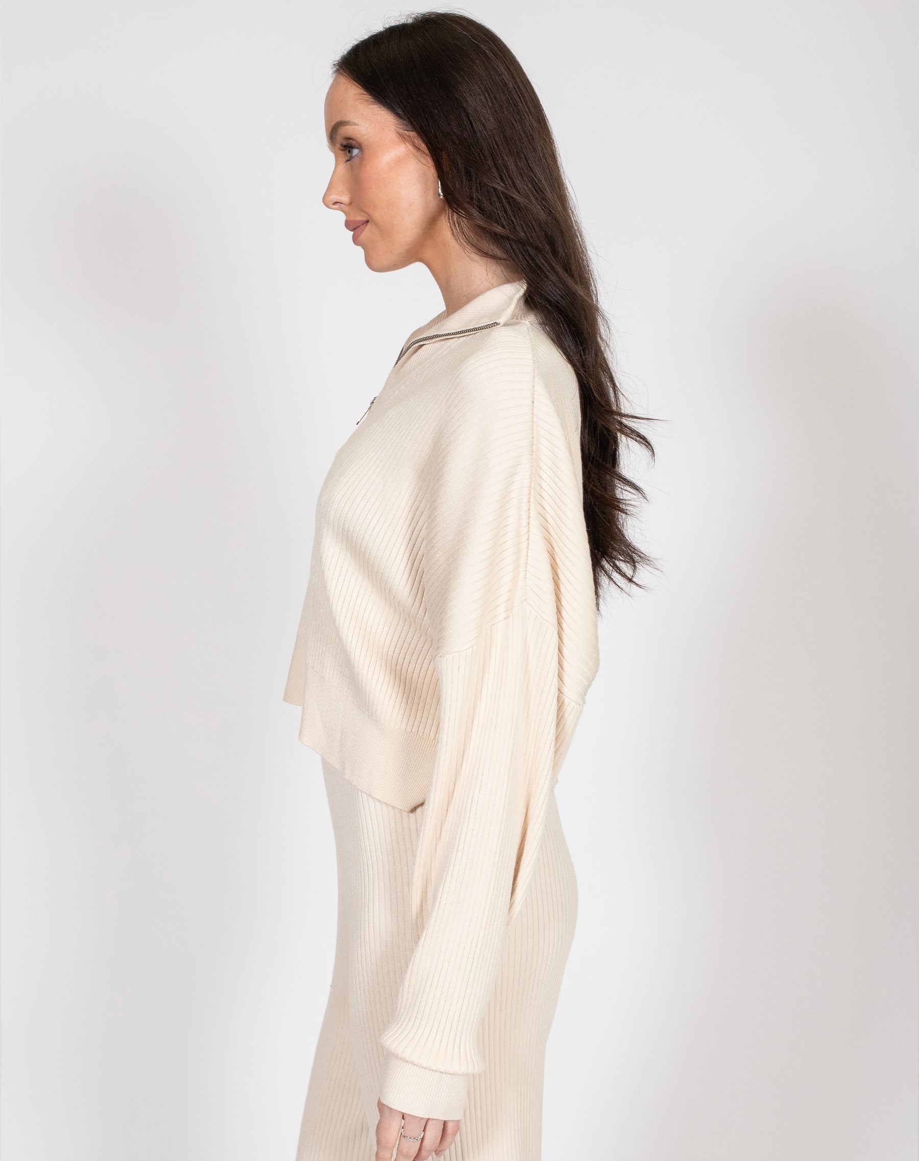 The Ribbed Knit Half-Zip Sweater | Cream