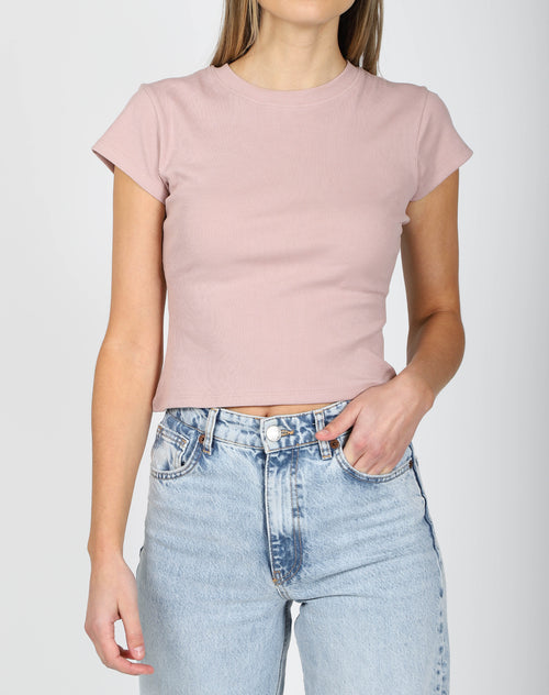 The Cropped Ribbed Tee | Pink Smoke