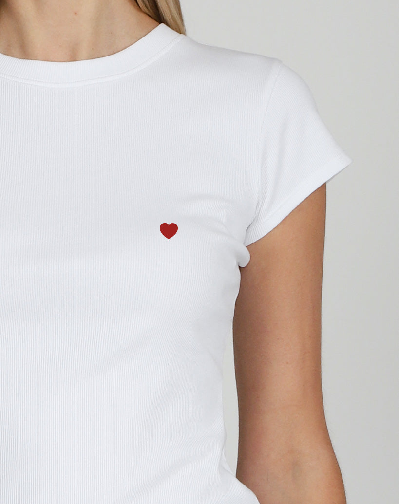 The "HEART" Ribbed Fitted Tee | White with Red