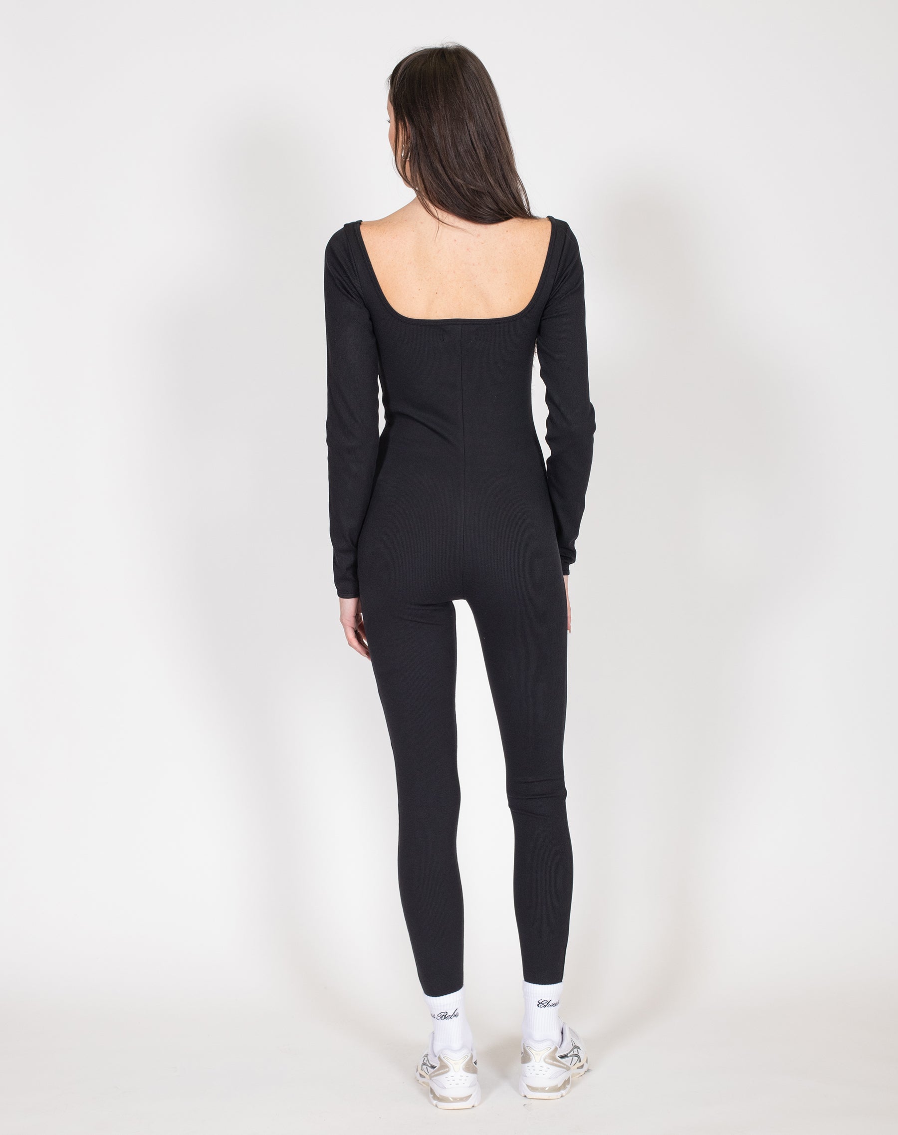 Ribbed Long Sleeve Jumpsuit | Black