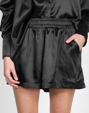 'Naomi' Satin Mini Slip Dress | Black