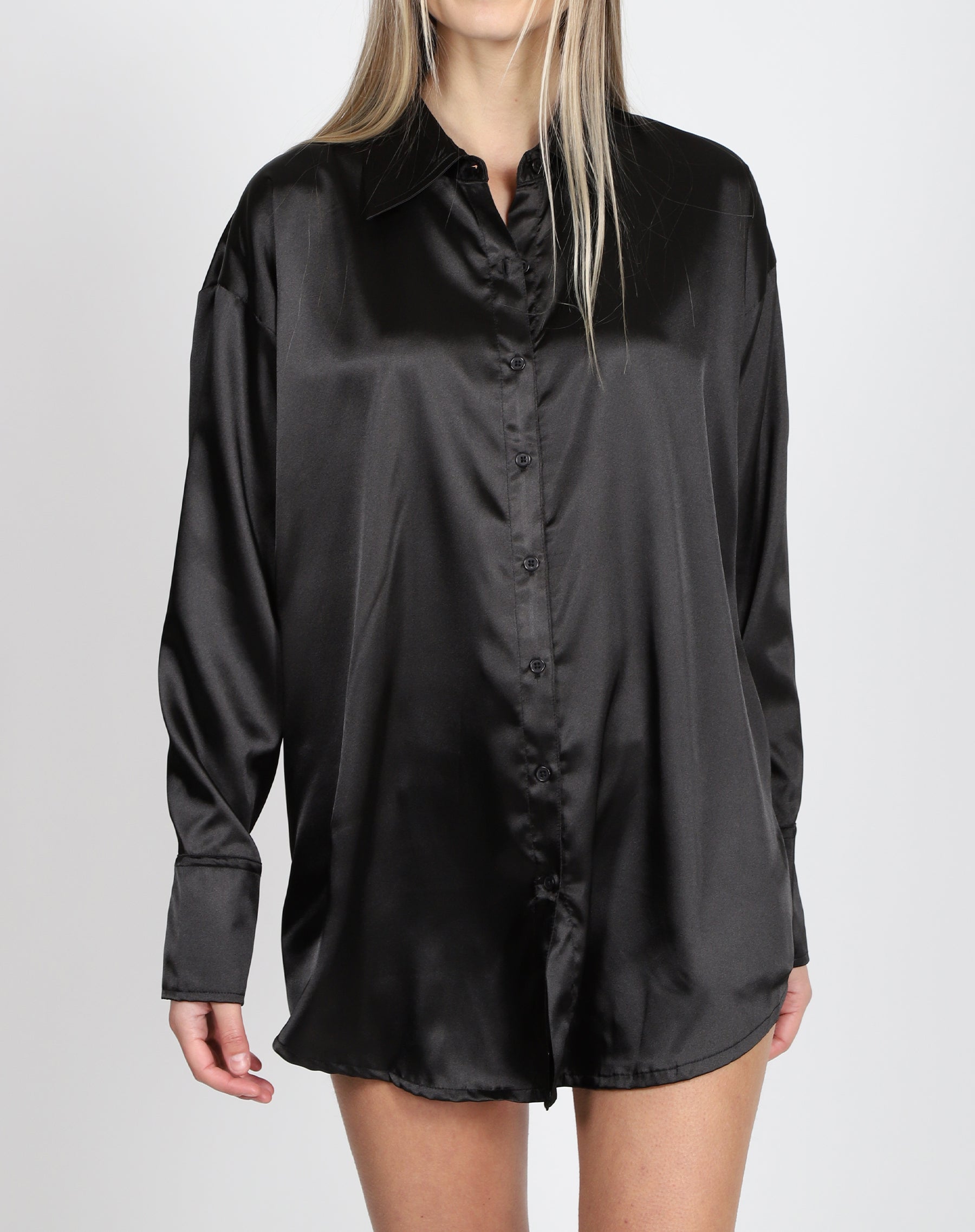 The "PATTI" Silk Button Up Dress | True Black