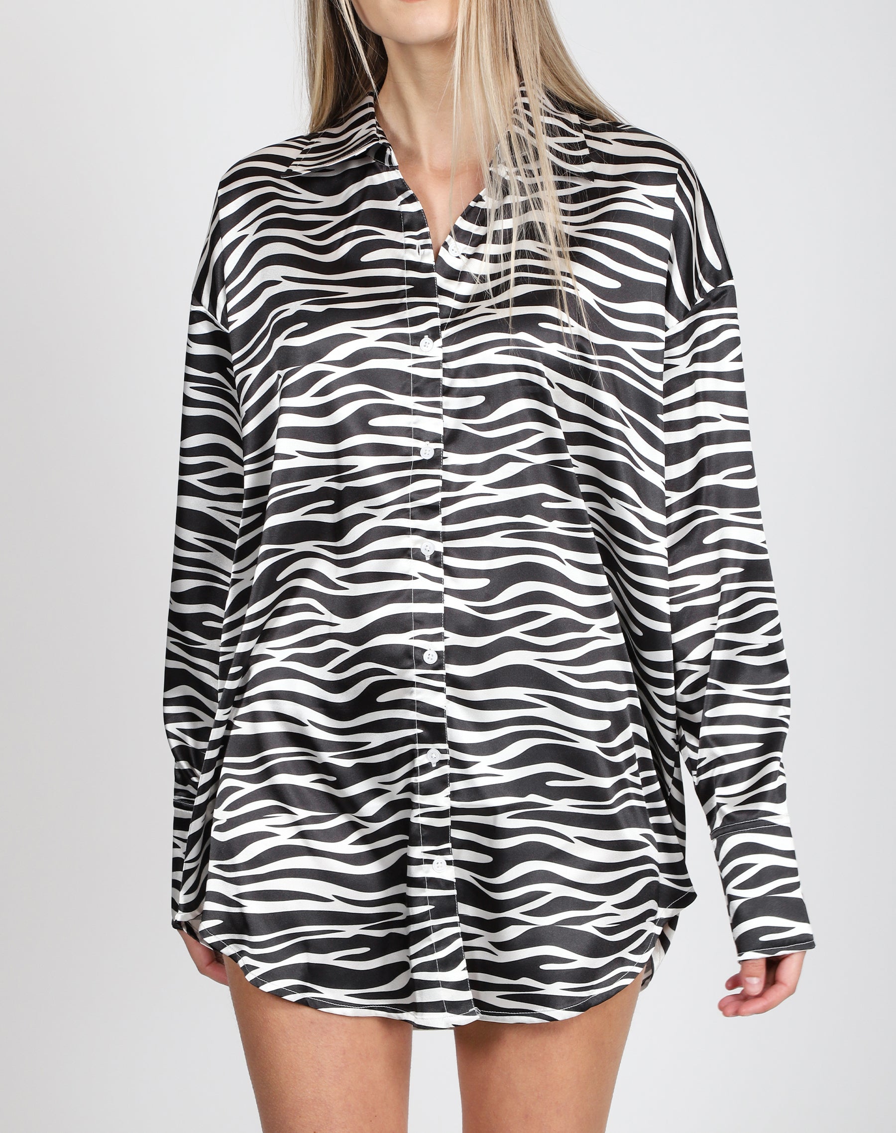 The "PATTI" Silk Button Up Dress | Zebra