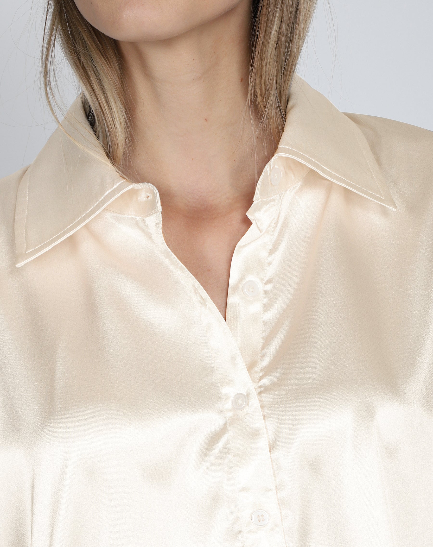 The "BIANCA" Silk Button Up Shirt | Almond Milk