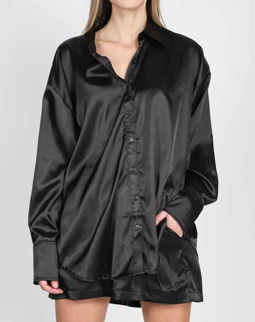 The "BIANCA" Silk Button Up Shirt | True Black