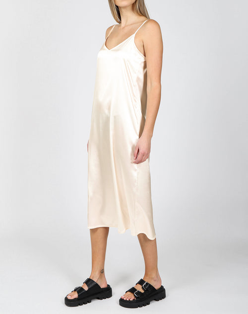 The "HELENA" Silk Maxi Slip Dress | Almond Milk