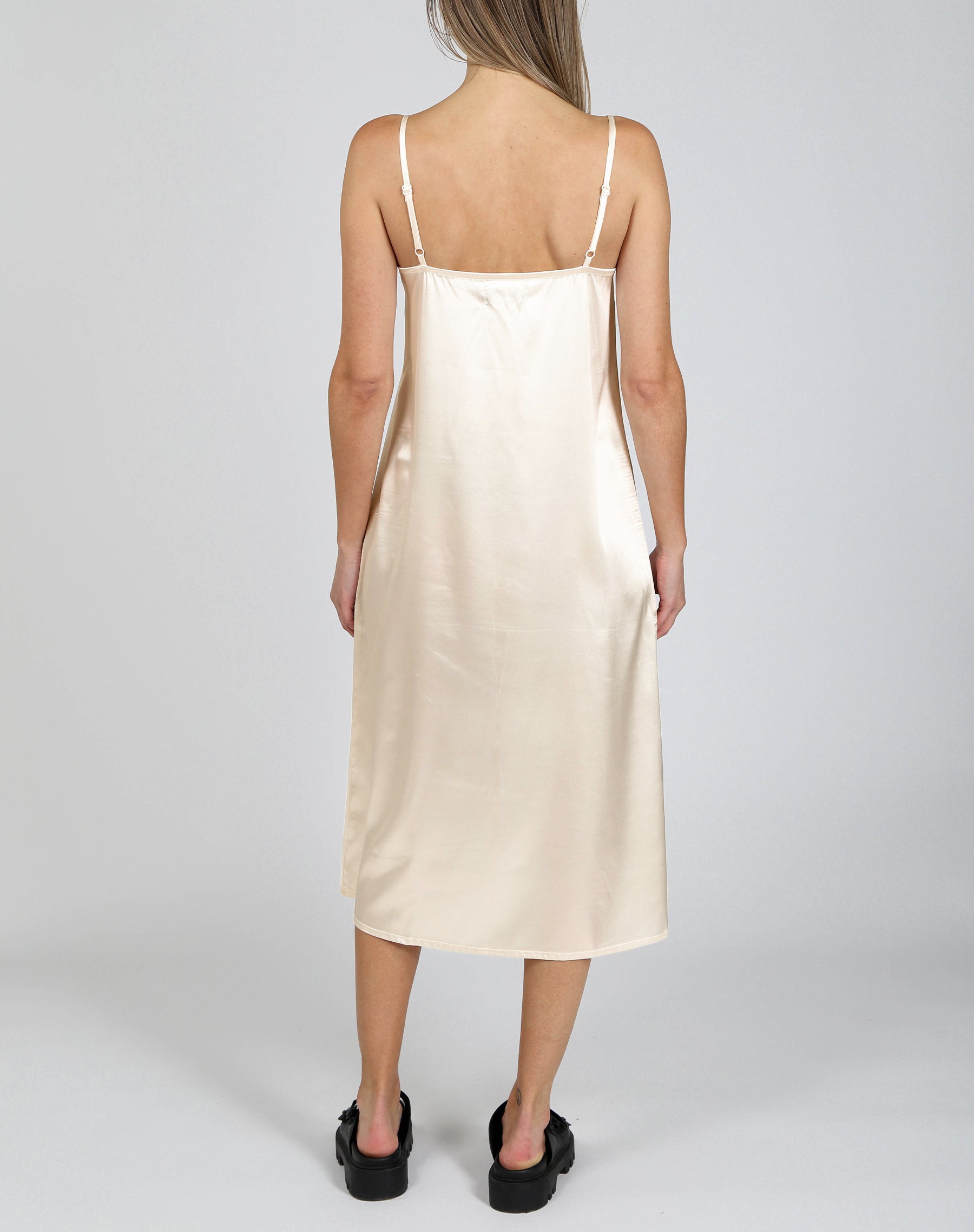 The "HELENA" Silk Maxi Slip Dress | Almond Milk