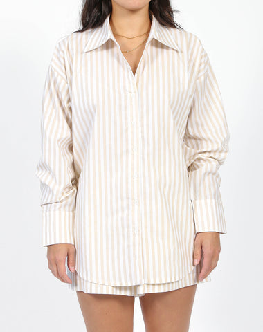 The 'Bianca' Satin Button Up Shirt | Oyster Shell