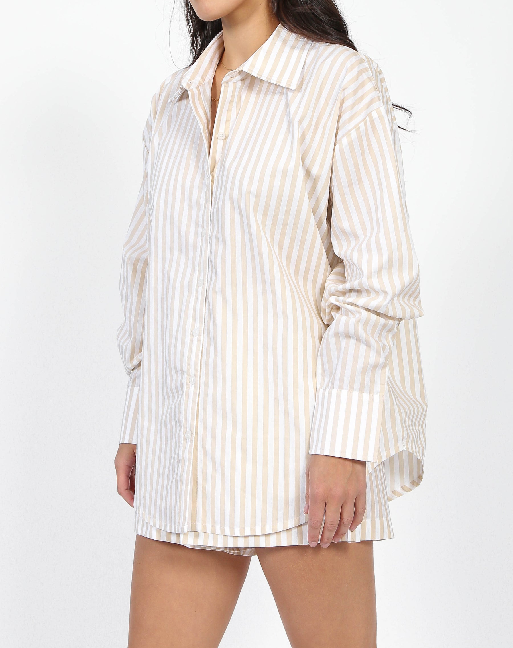 Striped Button Up Shirt | Almond Milk
