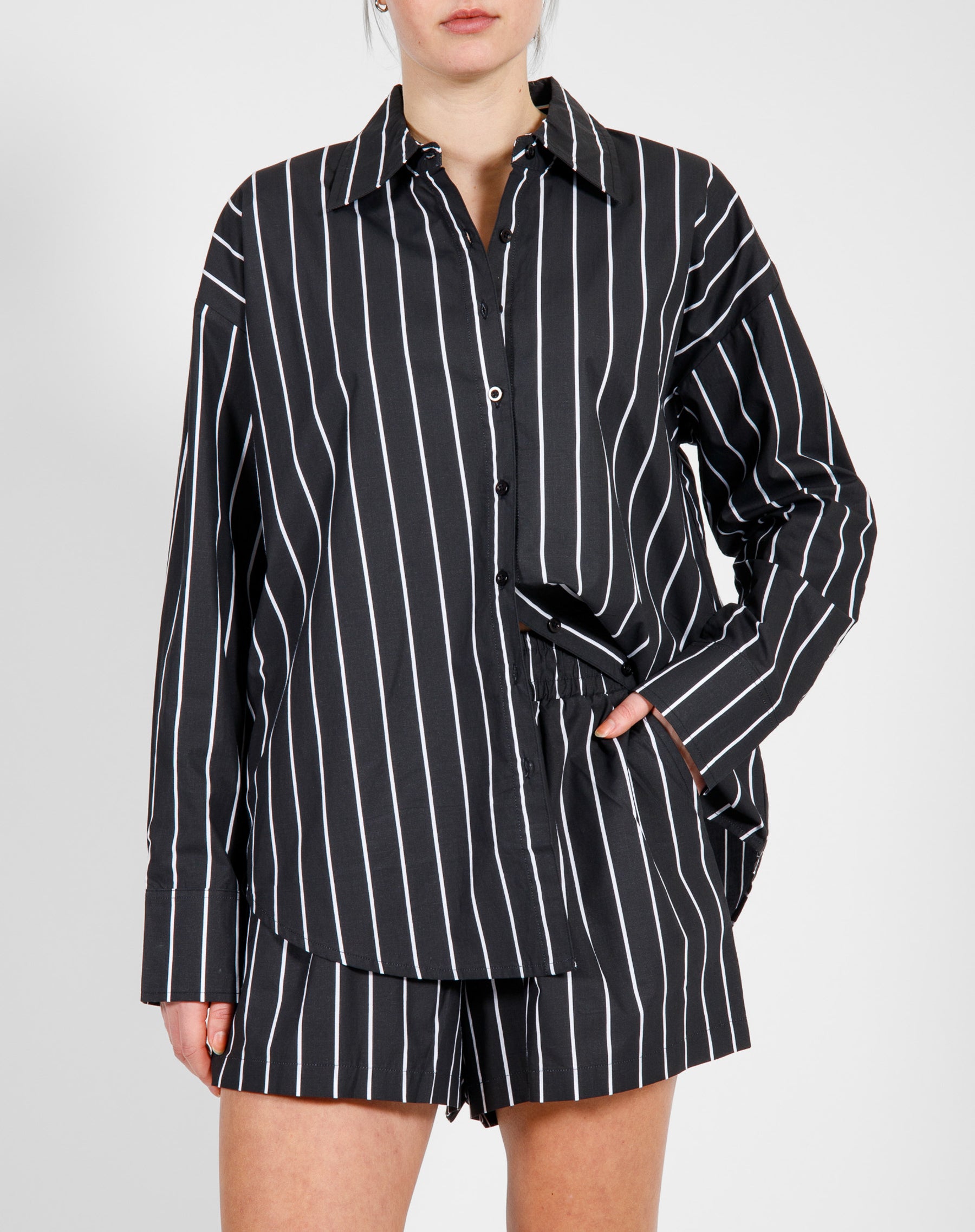 Button Up Shirt | Black & White Stripe