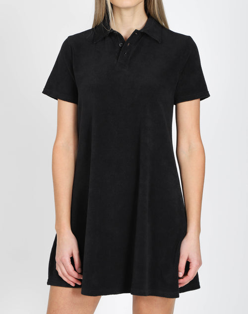 The Terry Cloth Polo Dress | Black