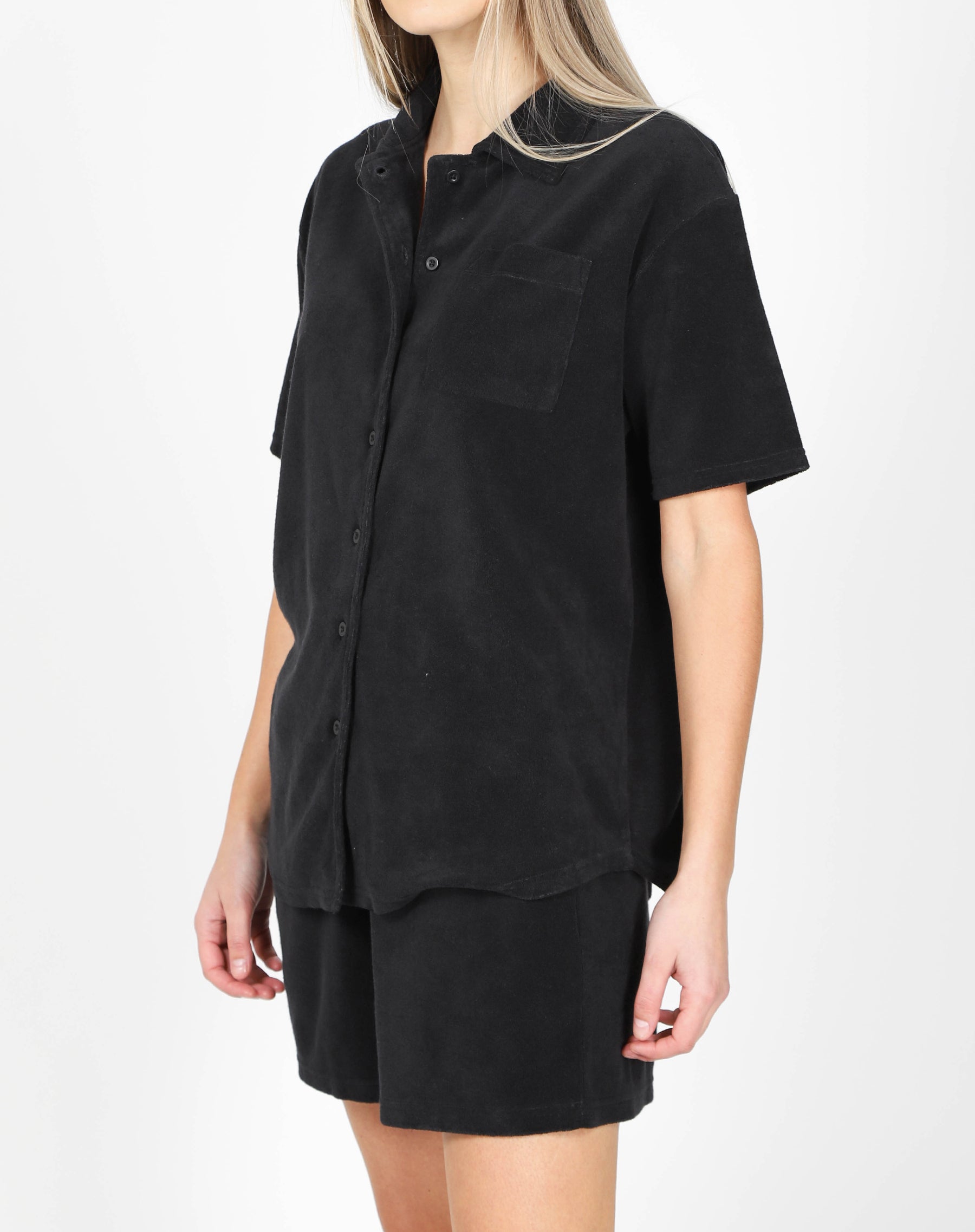 The Terry Cloth Button Up Shirt | Black