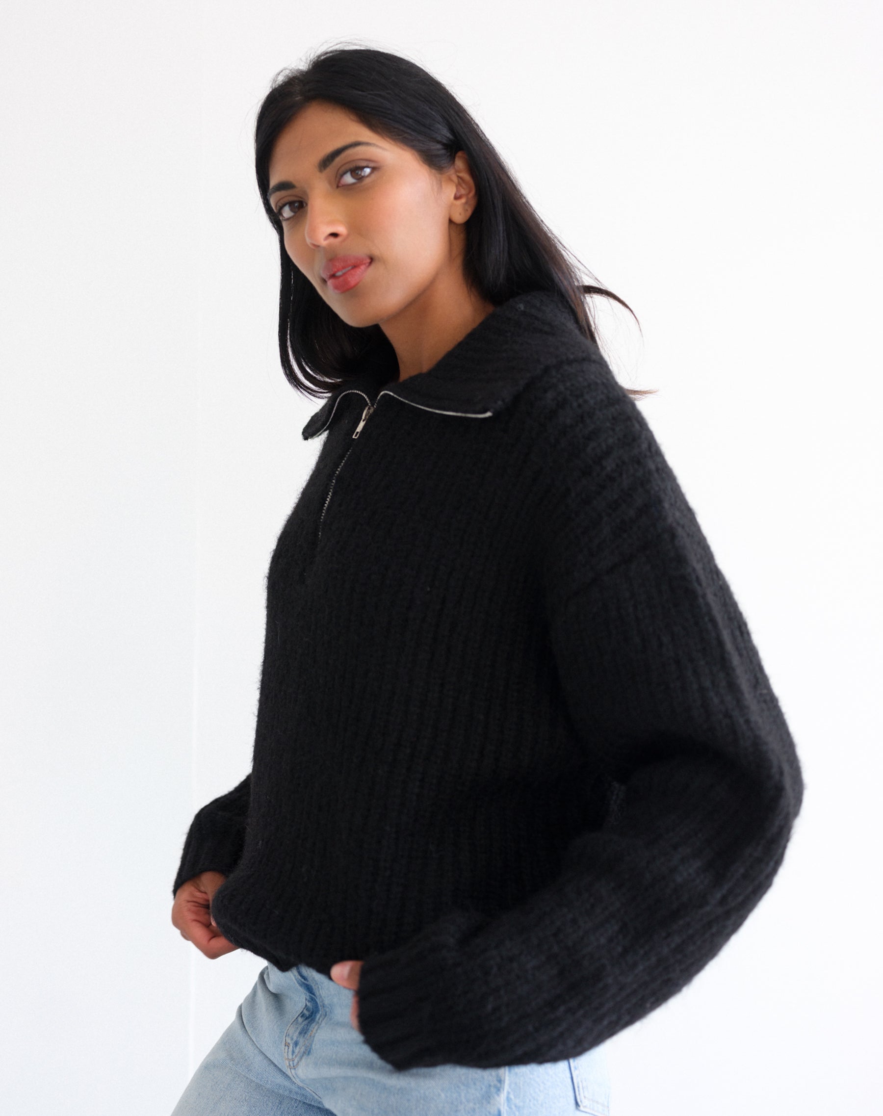Trucker Half Zip Sweater – BRUNETTE The Label
