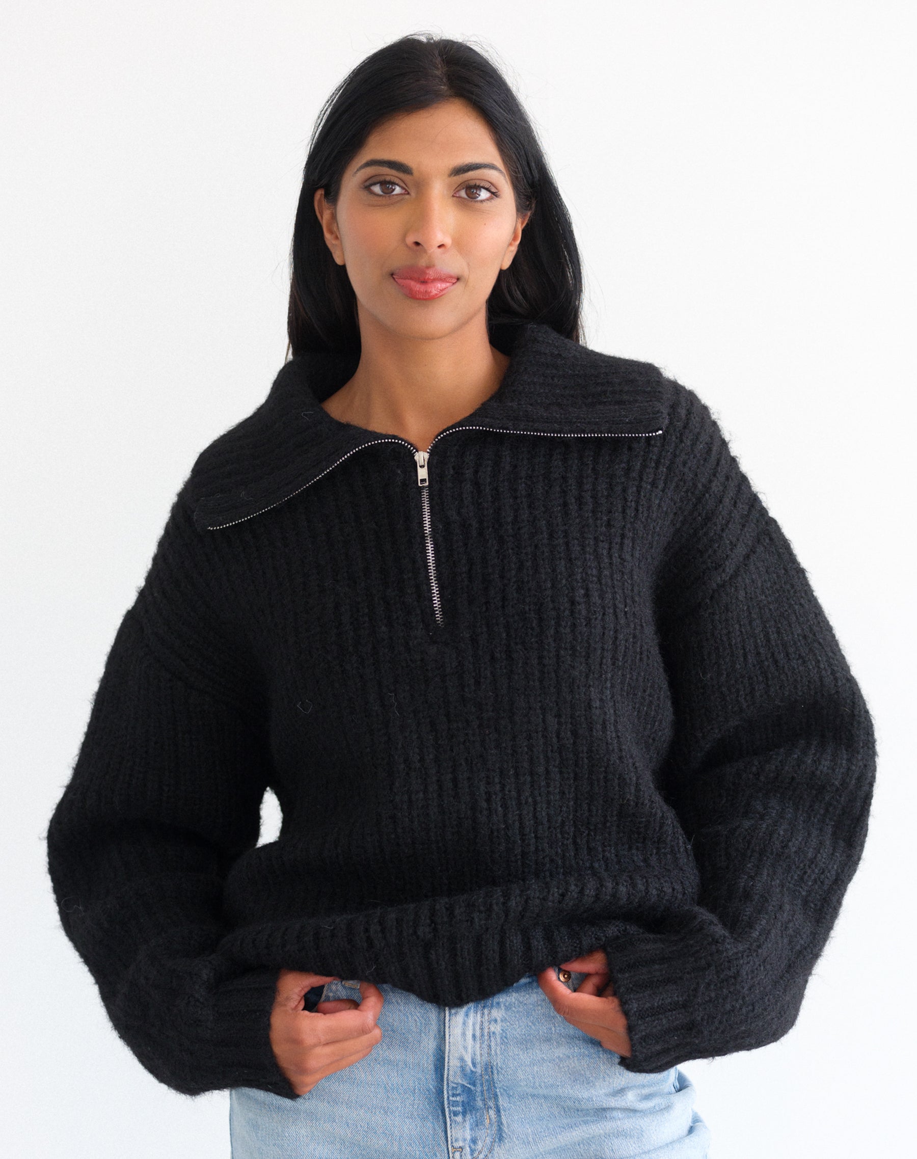 ニット+セーター Harf Zip Border Knit Pullover  TRUNC88 ETHAN | Bonded Chenille Micro-Fleece Quarter-Zip Sweater – Point Zero
