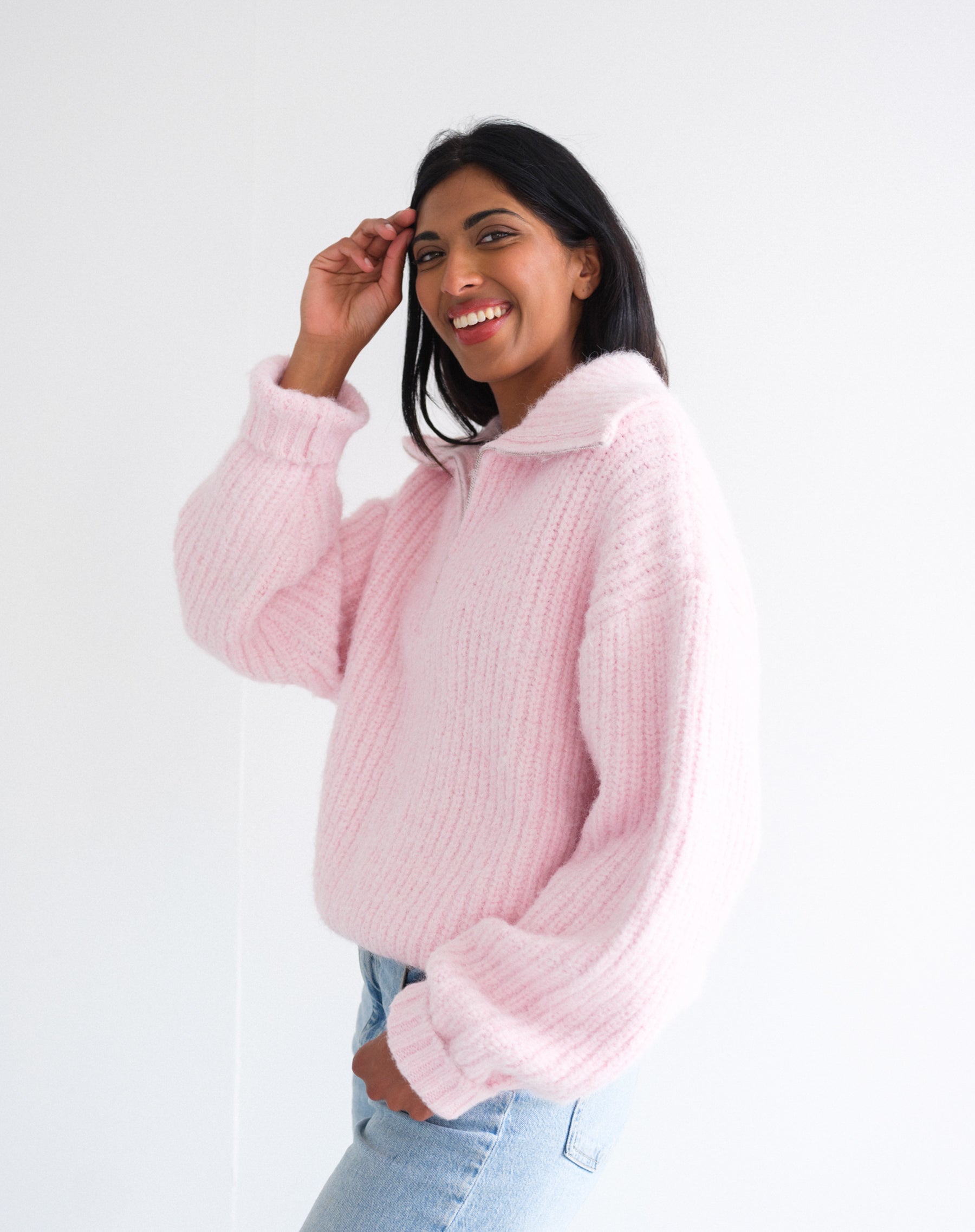 Trucker Half Zip Sweater – BRUNETTE The Label