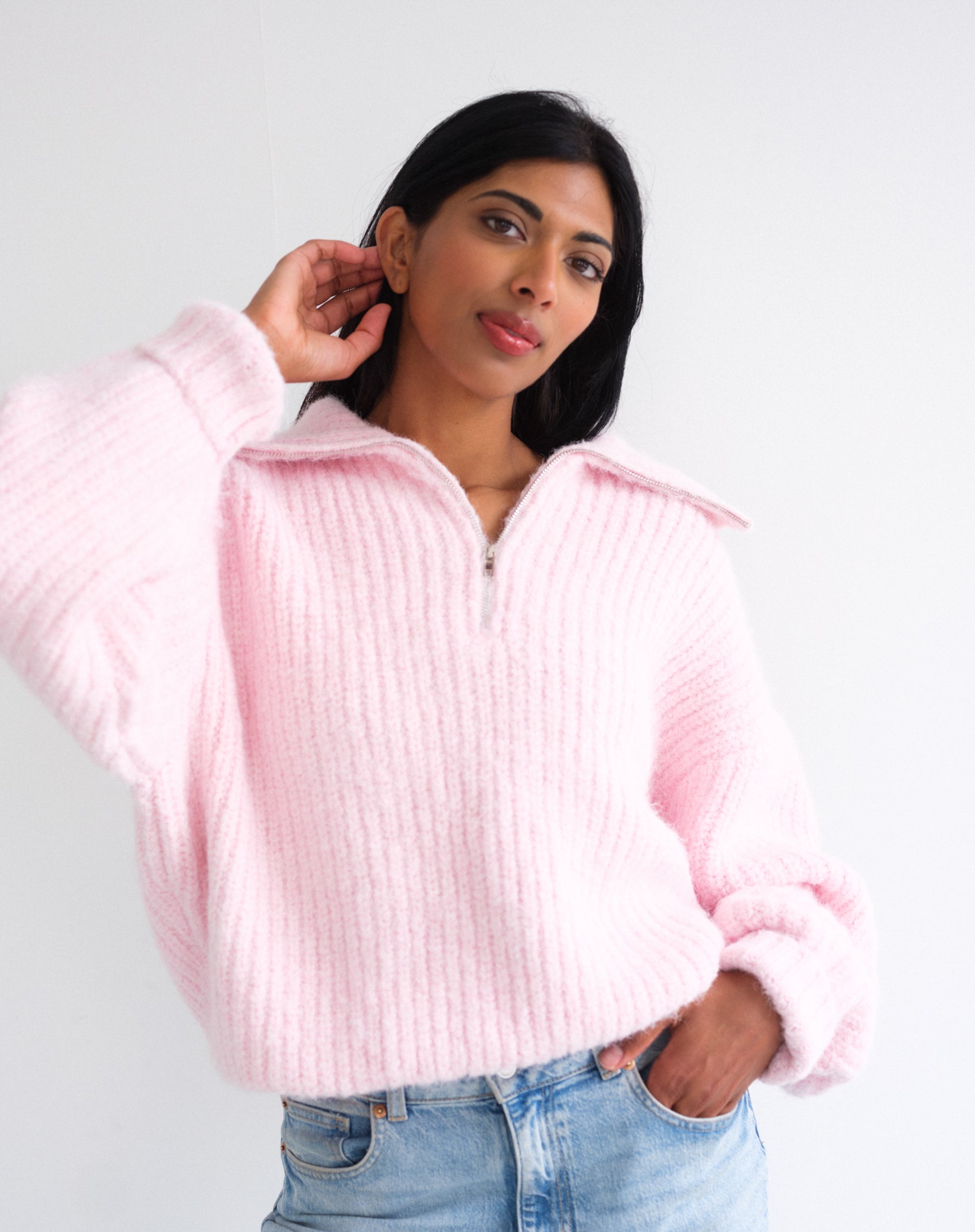 Trucker Half Zip Sweater – BRUNETTE The Label