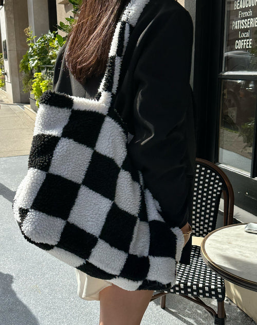 The Checkerboard Sherpa Tote Bag | Black & White