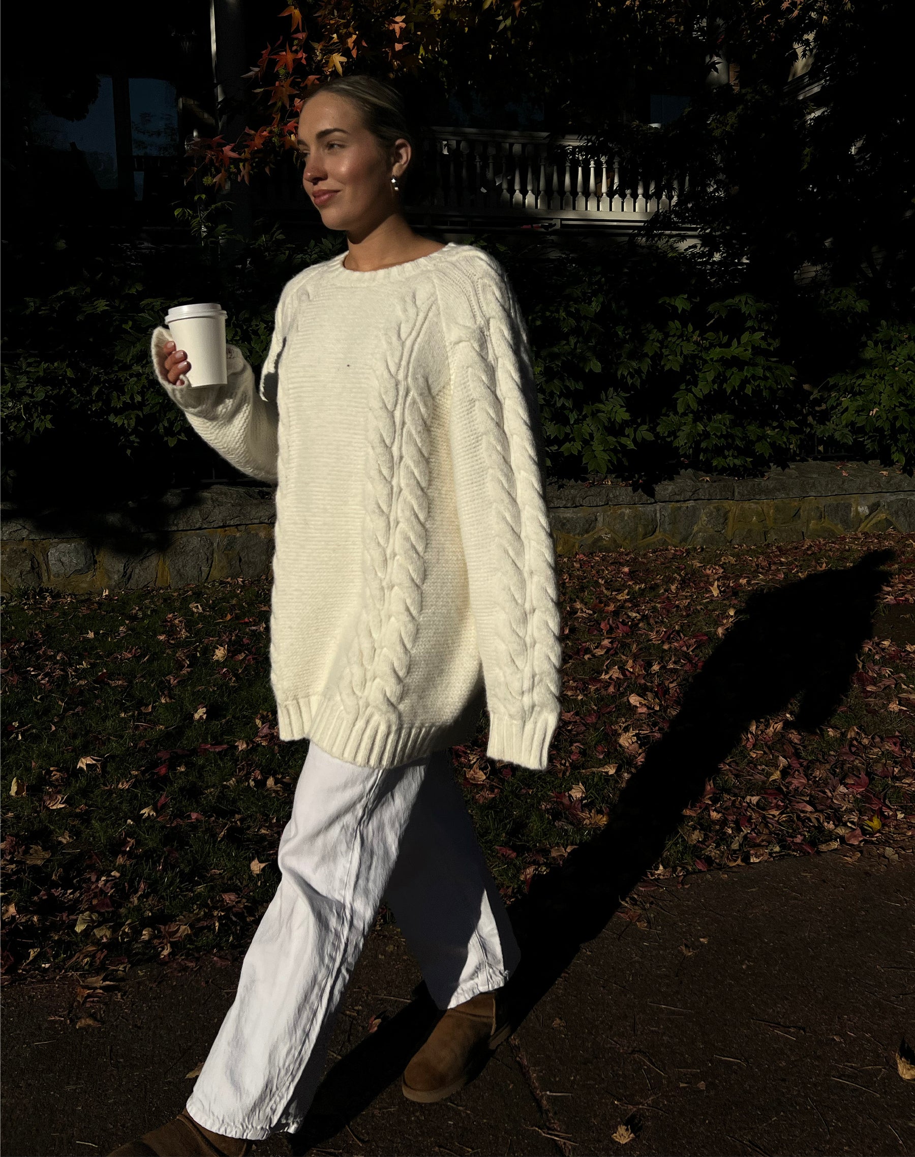 The 'Adele' Cable Knit Big Sister Sweater Cream The Label